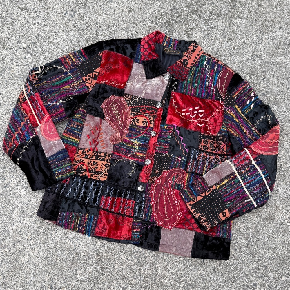 Gorgeous Colorful Vintage Alex Kin Patchwork Button-Up Jacket size XL